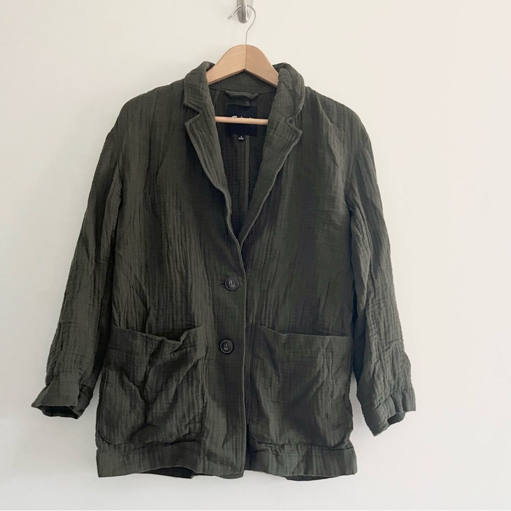 MADEWELL Lightspun Gauze Blazer Hunter Green Pockets Slouchy Relaxed Fit Size S